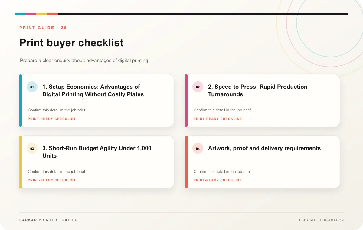 Print buyer checklist infographic for Advantages of Digital Printing: A Fast Guide for Brands