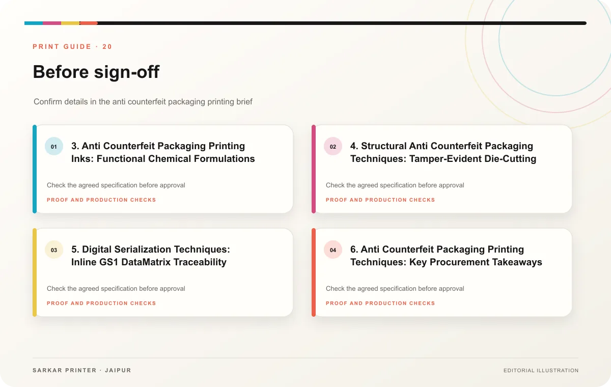 Proof to print workflow infographic for Anti Counterfeit Packaging Printing Techniques: The Multi-Tiered Security Engineering Guide