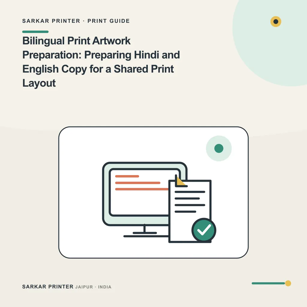 Illustrated cover for Bilingual Print Artwork Preparation: Preparing Hindi and English Copy for a Shared Print Layout
