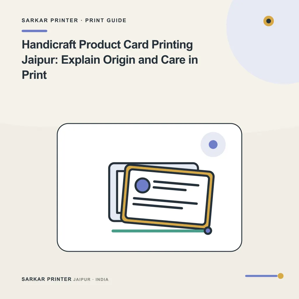 Illustrated cover for Handicraft Product Card Printing Jaipur: Explain Origin and Care in Print