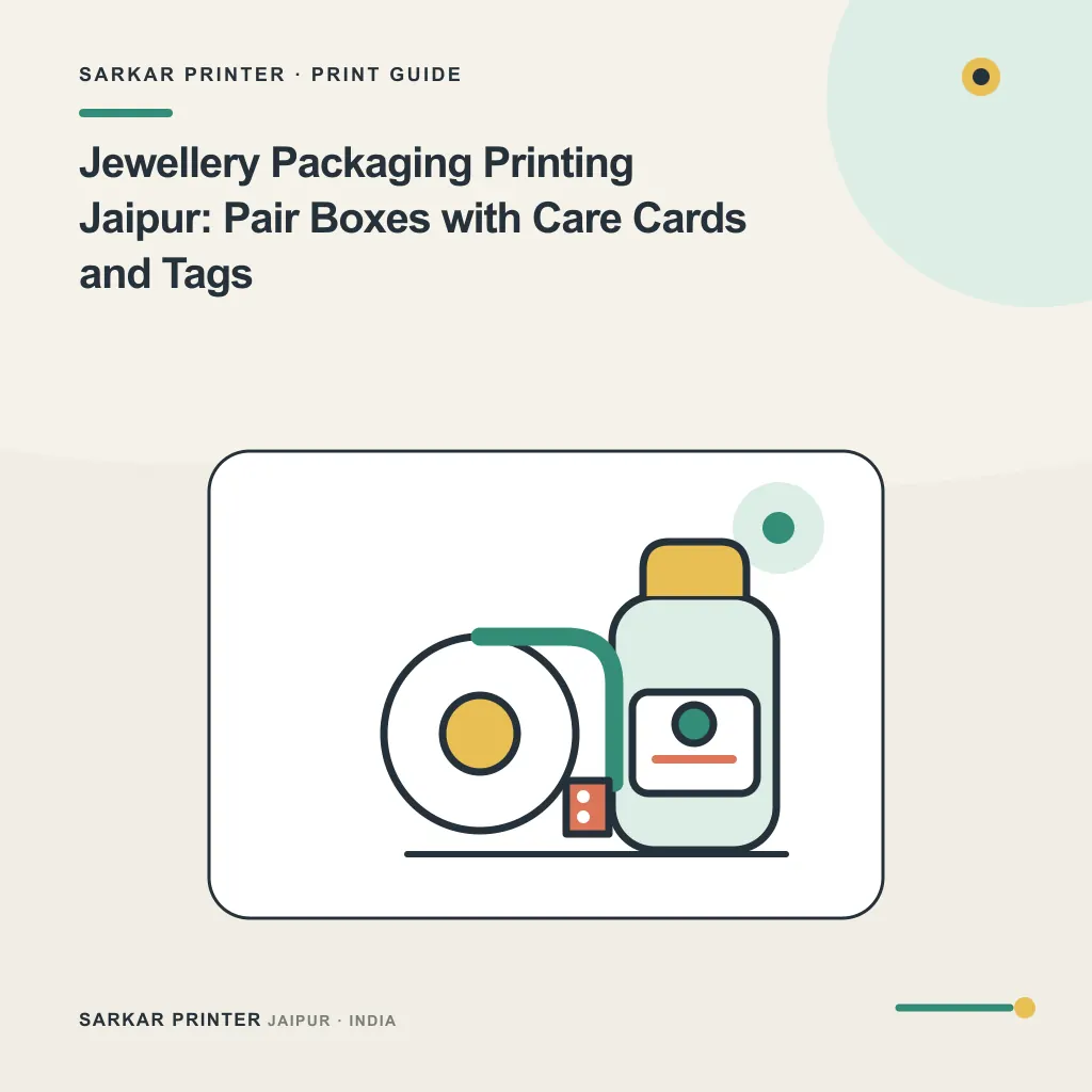 Illustrated cover for Jewellery Packaging Printing Jaipur: Pair Boxes with Care Cards and Tags