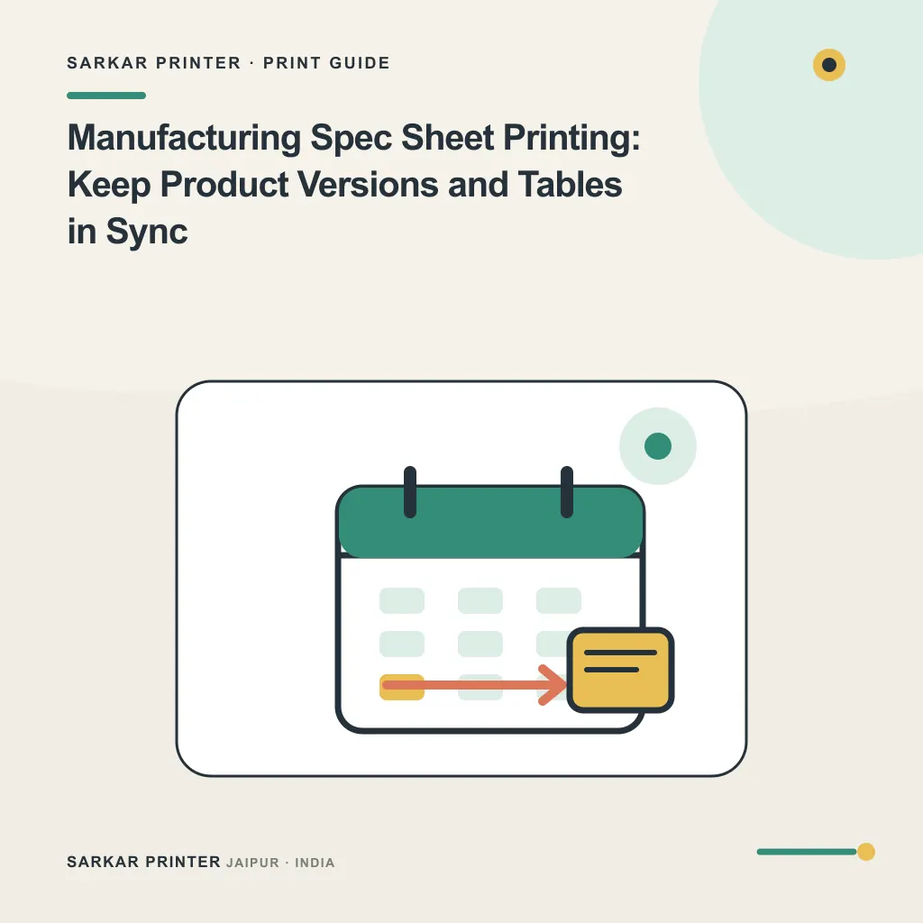 Illustrated cover for Manufacturing Spec Sheet Printing: Keep Product Versions and Tables in Sync