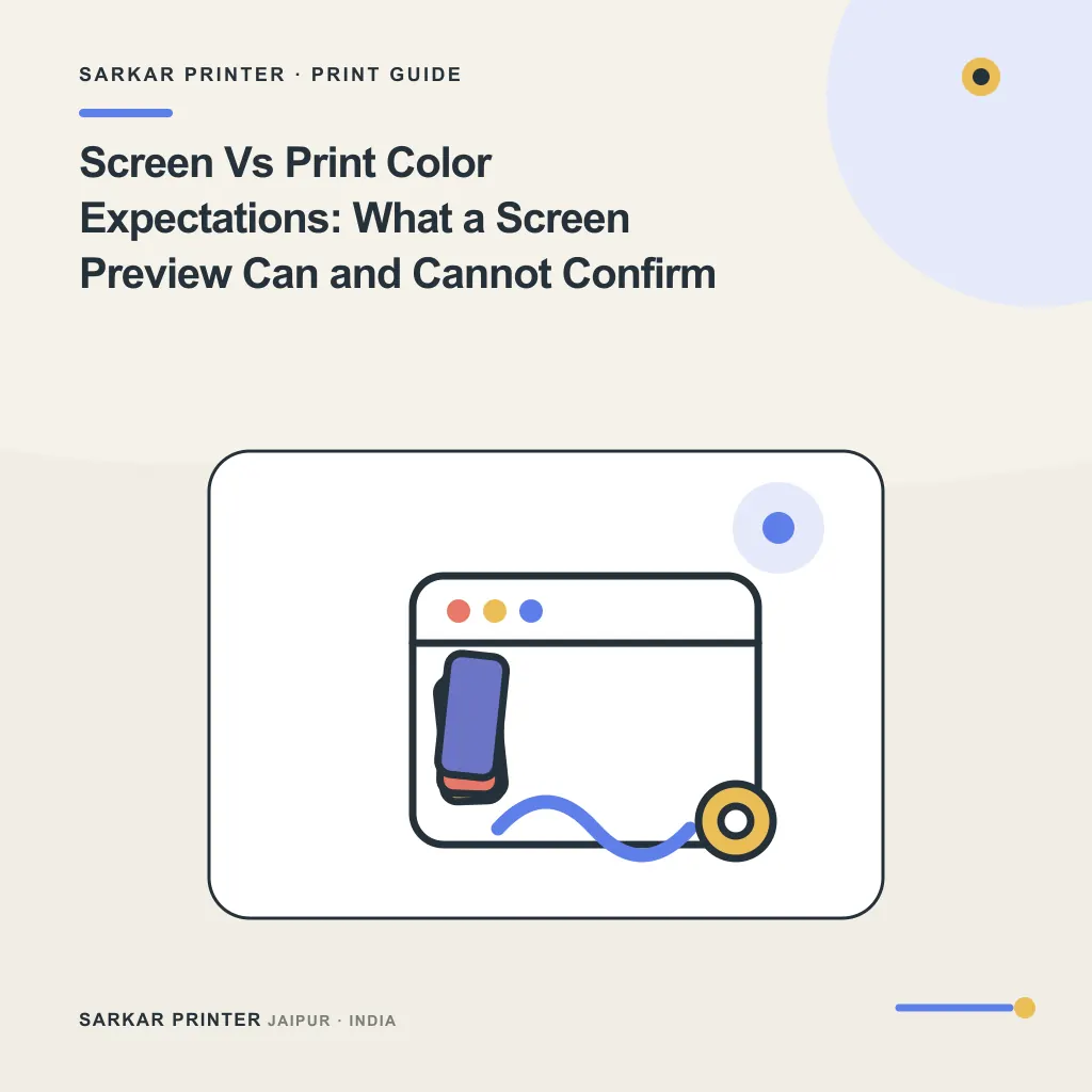 Illustrated cover for Screen Vs Print Color Expectations: What a Screen Preview Can and Cannot Confirm
