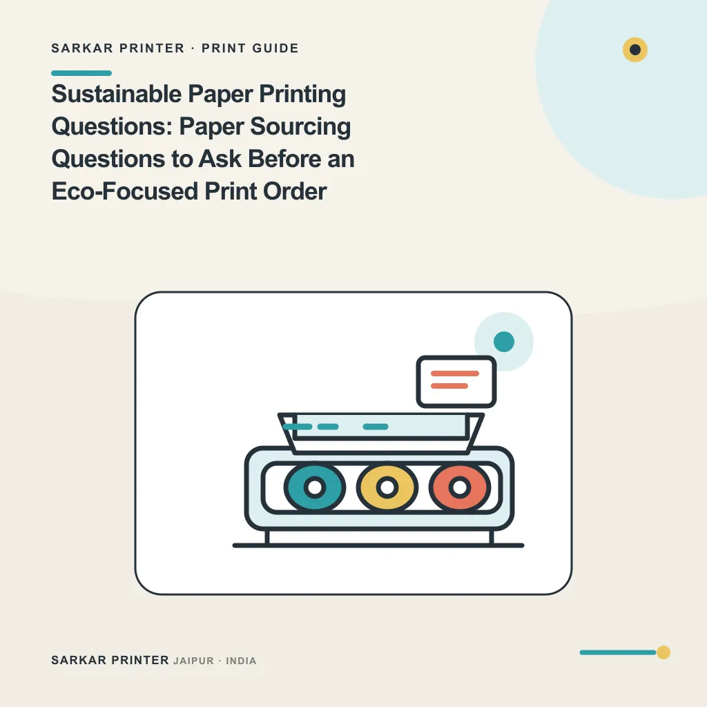 Illustrated cover for Sustainable Paper Printing Questions: Paper Sourcing Questions to Ask Before an Eco-Focused Print Order