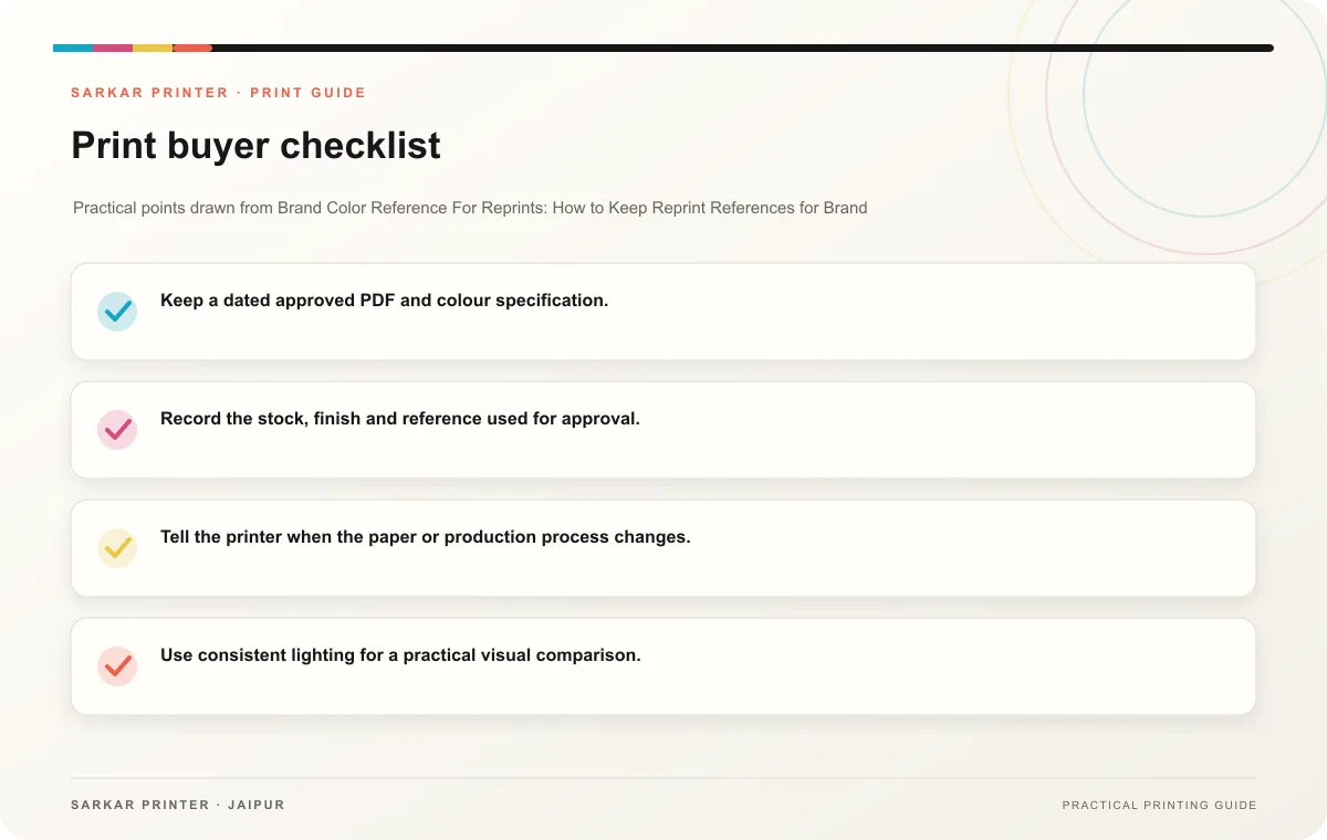 Print buyer checklist infographic for Brand Color Reference For Reprints: How to Keep Reprint References for Brand Colors