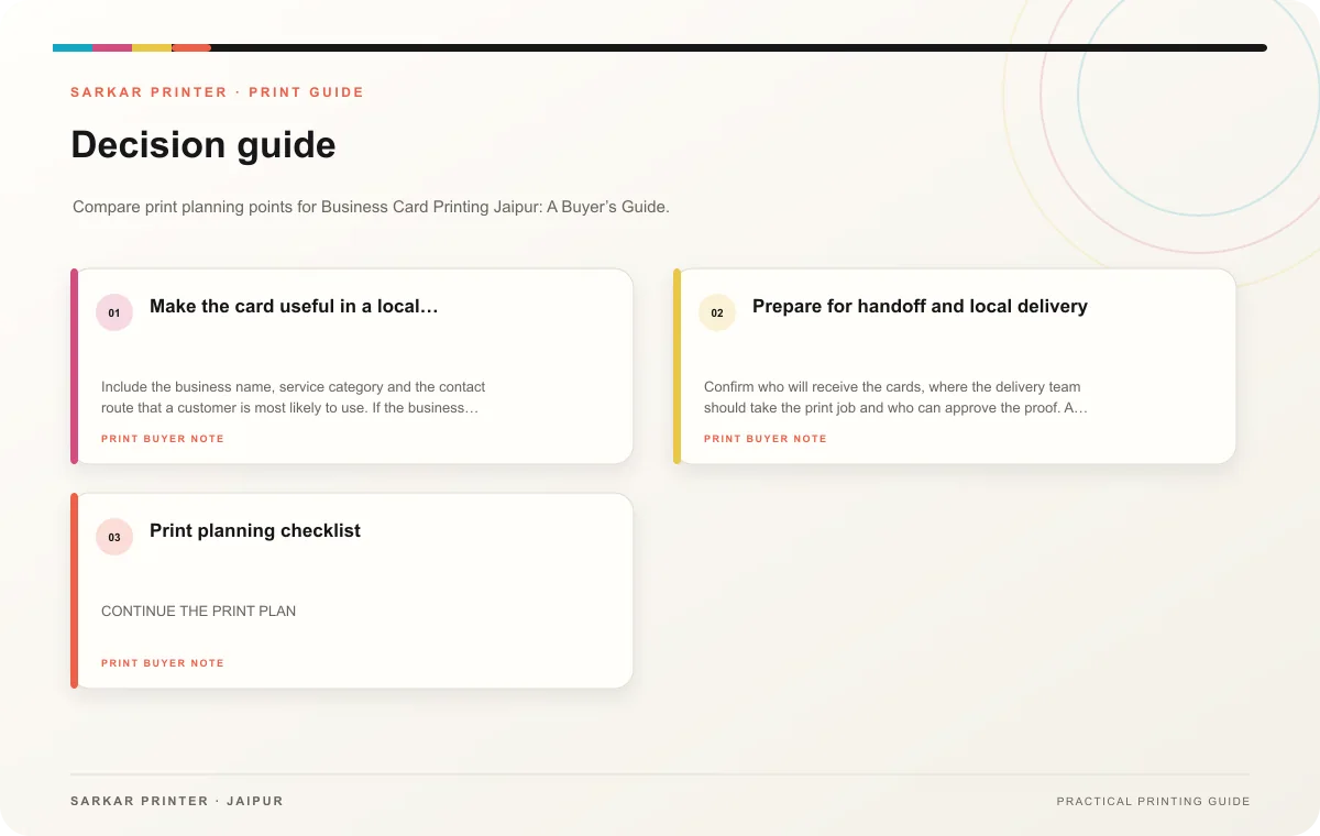Decision guide infographic for Business Card Printing Jaipur: A Buyer’s Guide