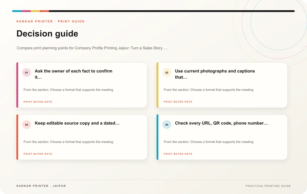Decision guide infographic for Company Profile Printing Jaipur: Turn a Sales Story into a Useful Document