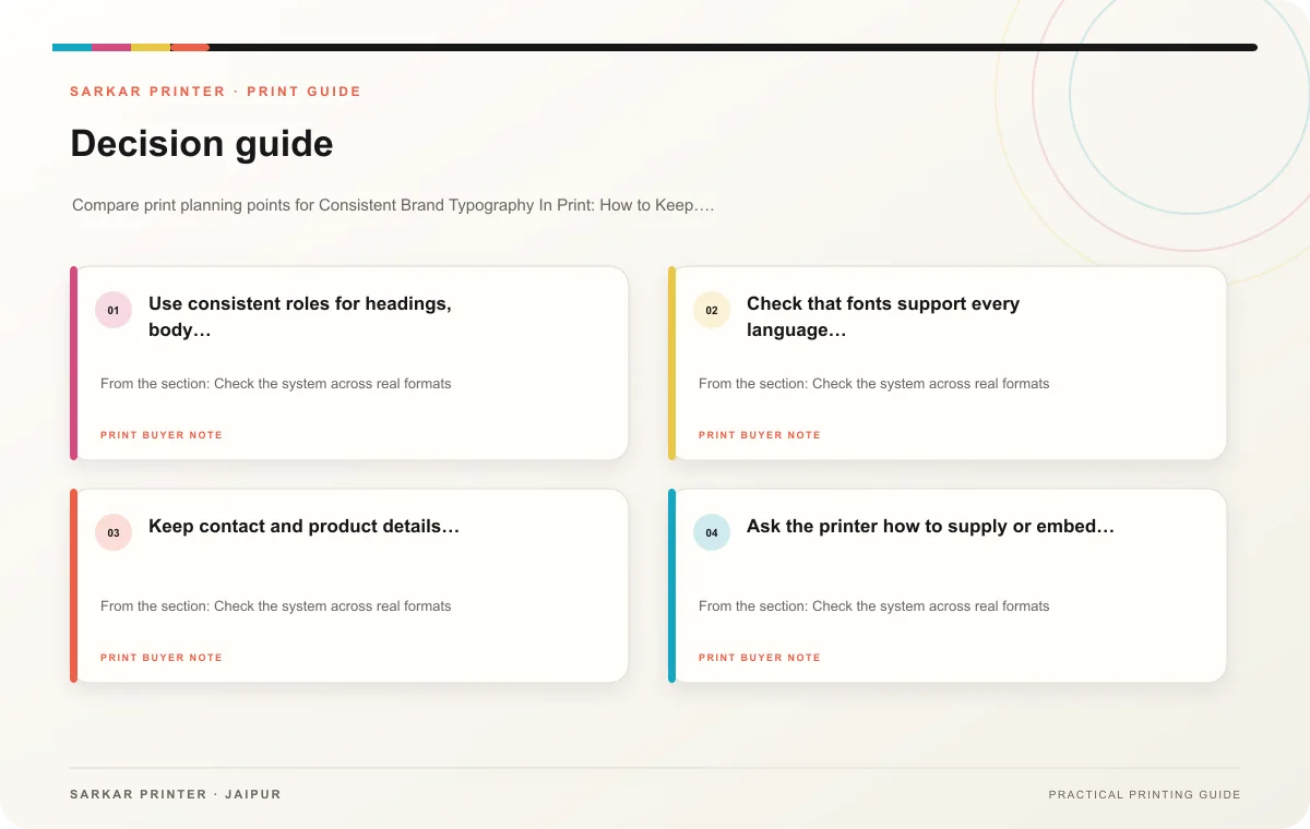 Decision guide infographic for Consistent Brand Typography In Print: How to Keep Typography Consistent Across Printed Brand Materials