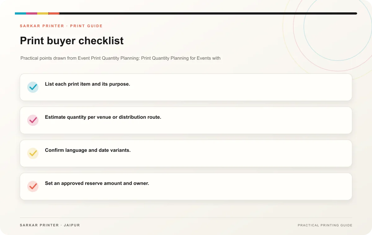 Print buyer checklist infographic for Event Print Quantity Planning: Print Quantity Planning for Events with Multiple Locations