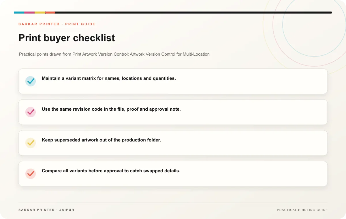 Print buyer checklist infographic for Print Artwork Version Control: Artwork Version Control for Multi-Location Campaigns