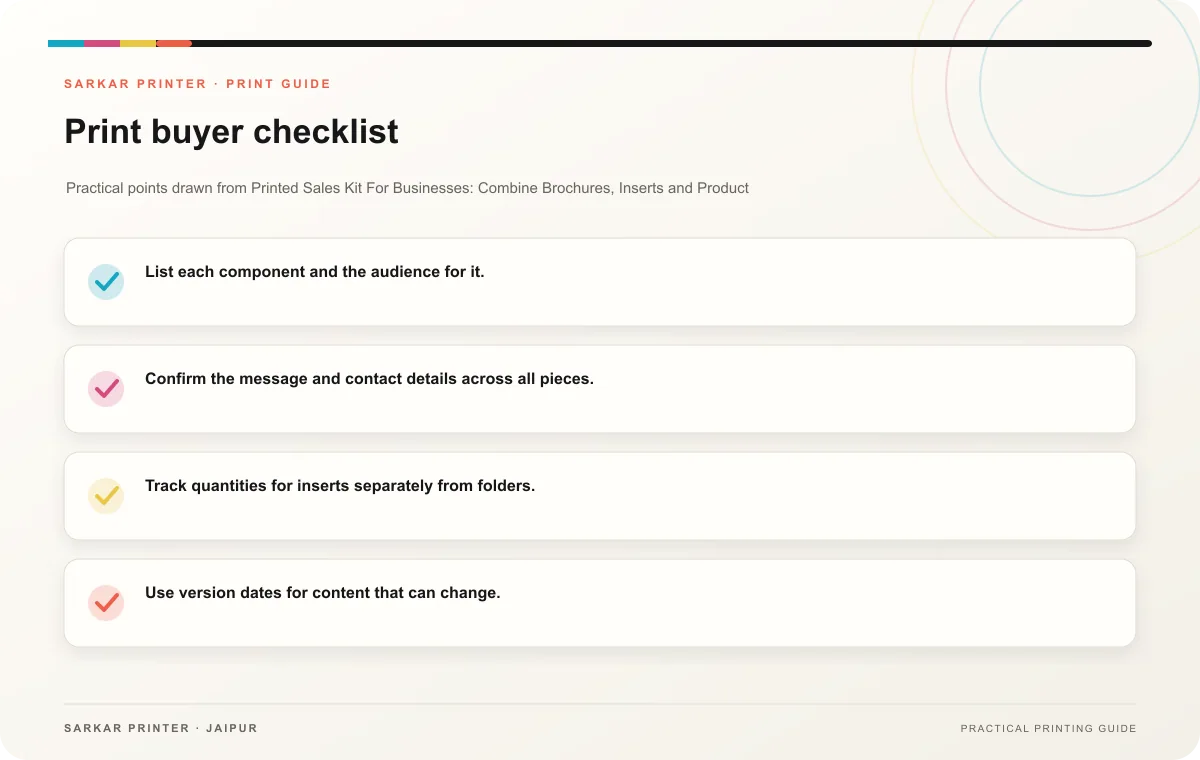 Print buyer checklist infographic for Printed Sales Kit For Businesses: Combine Brochures, Inserts and Product Sheets
