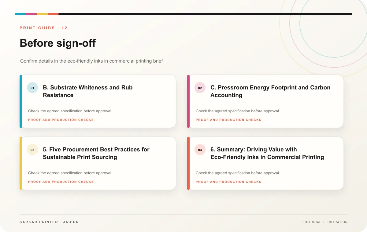 Proof to print workflow infographic for Eco-Friendly Inks in Commercial Printing: Soy vs UV Guide