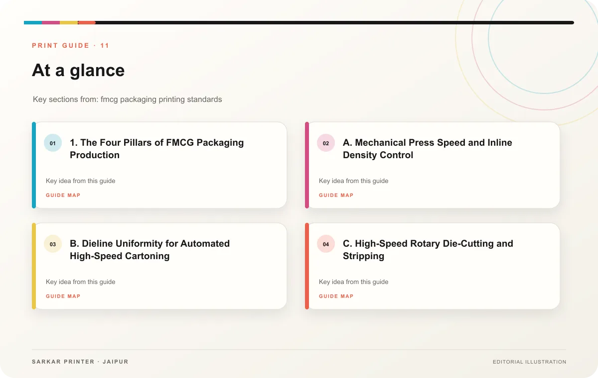 At a glance infographic summarising FMCG Packaging Printing Standards: High-Volume Production