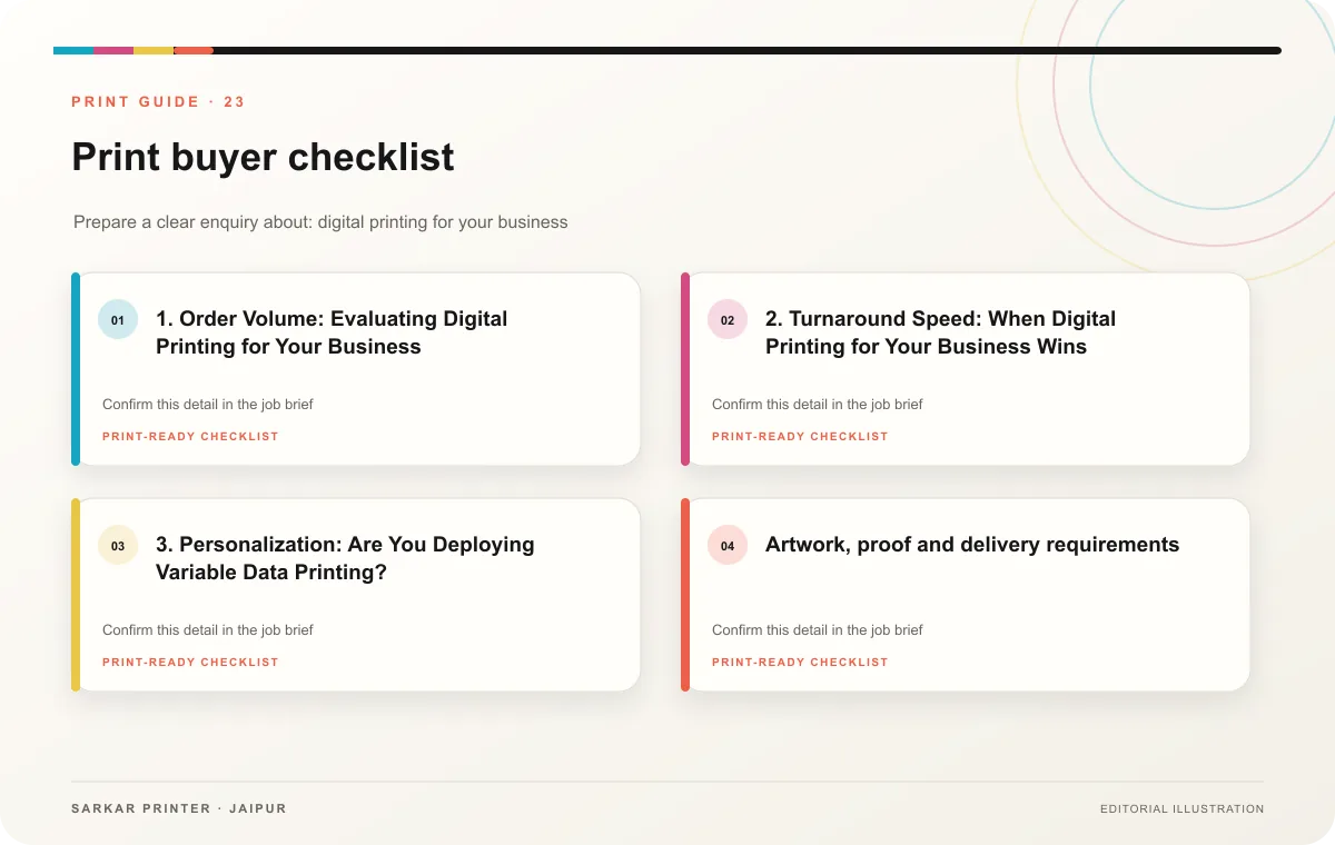 Print buyer checklist infographic for Is Digital Printing for Your Business Best? [5 Tips]