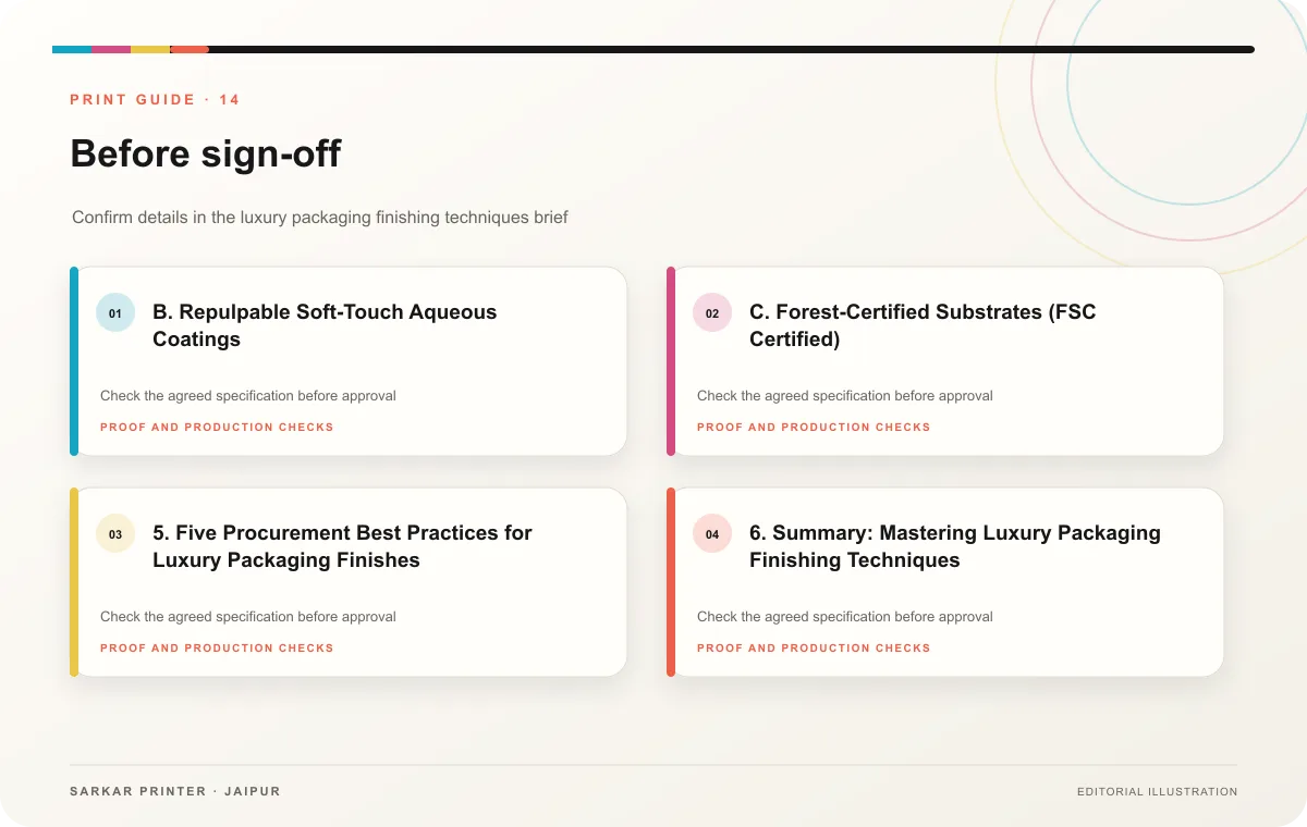 Proof to print workflow infographic for Luxury Packaging Finishing Techniques: B2B Brand Guide