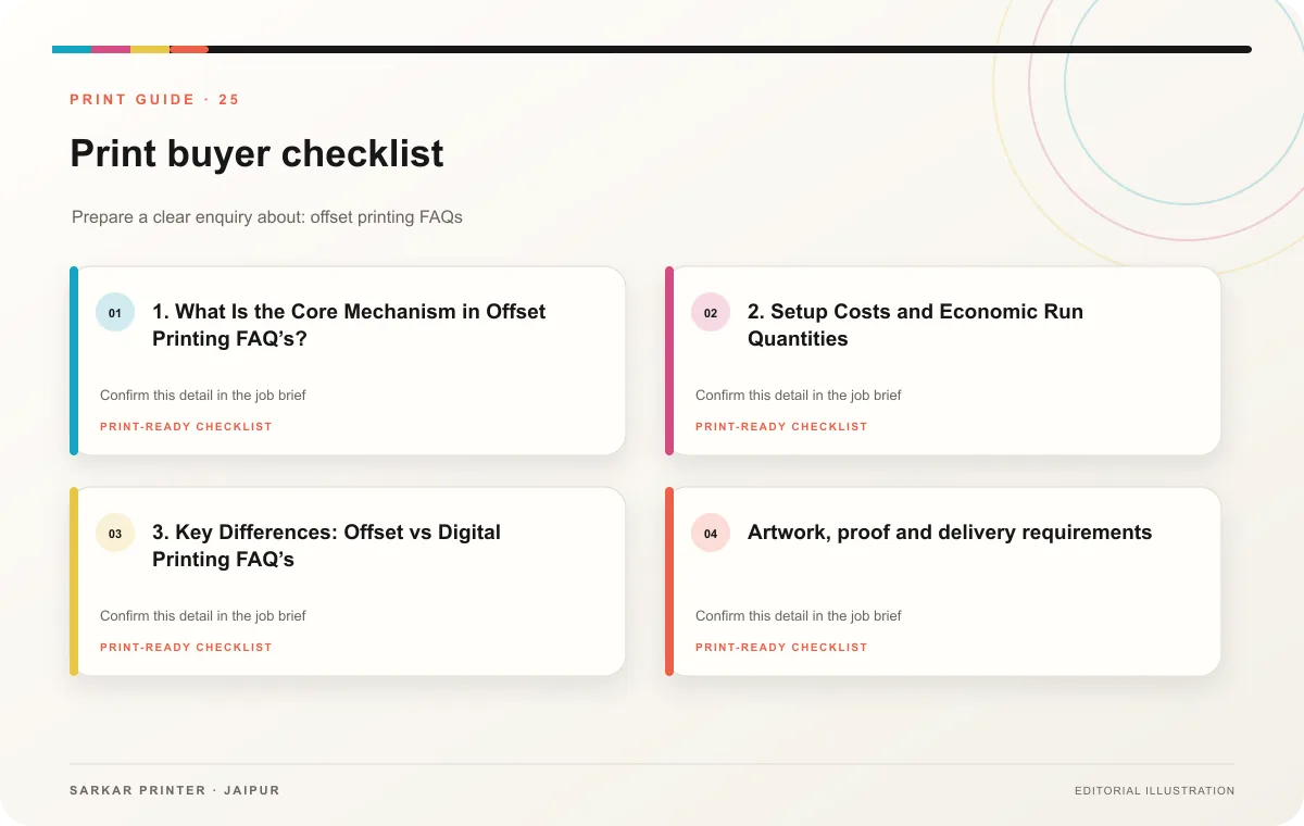 Print buyer checklist infographic for Offset Printing FAQs: Why 7 Answers Matter?