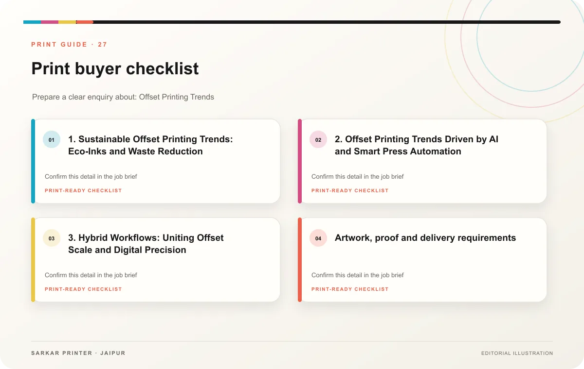 Print buyer checklist infographic for 7 Offset Printing Trends in 2026: Why Do They Matter?