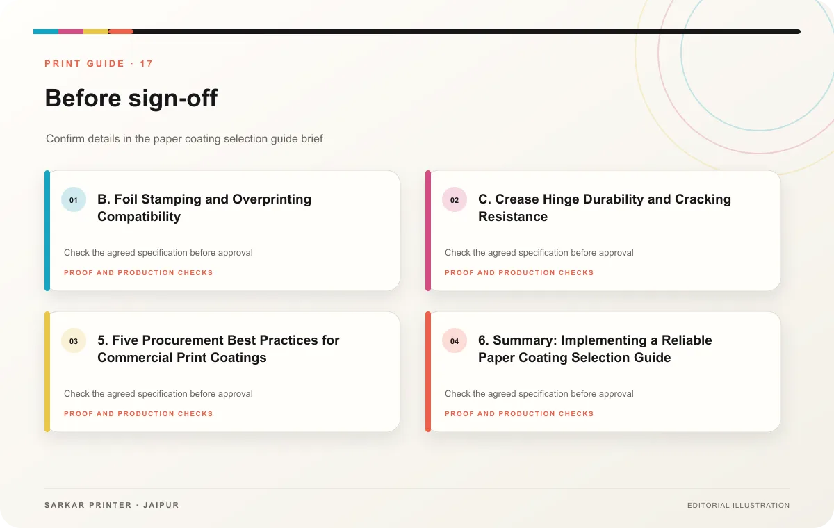 Proof to print workflow infographic for Paper Coating Technologies: Commercial Print Finishes Guide
